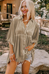 Chestnut Ruffle Velvet Tunic Top - View 10 | TEVQA