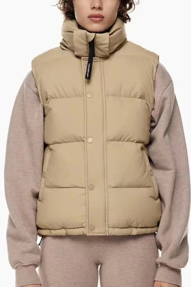 Cropped Puffer Vest with Matte Finish - View 13 | TEVQA