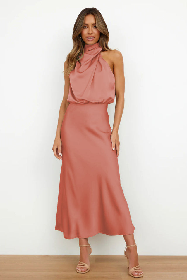Halter Sleeveless Satin Bridesmaid Dress | Dress In Beauty