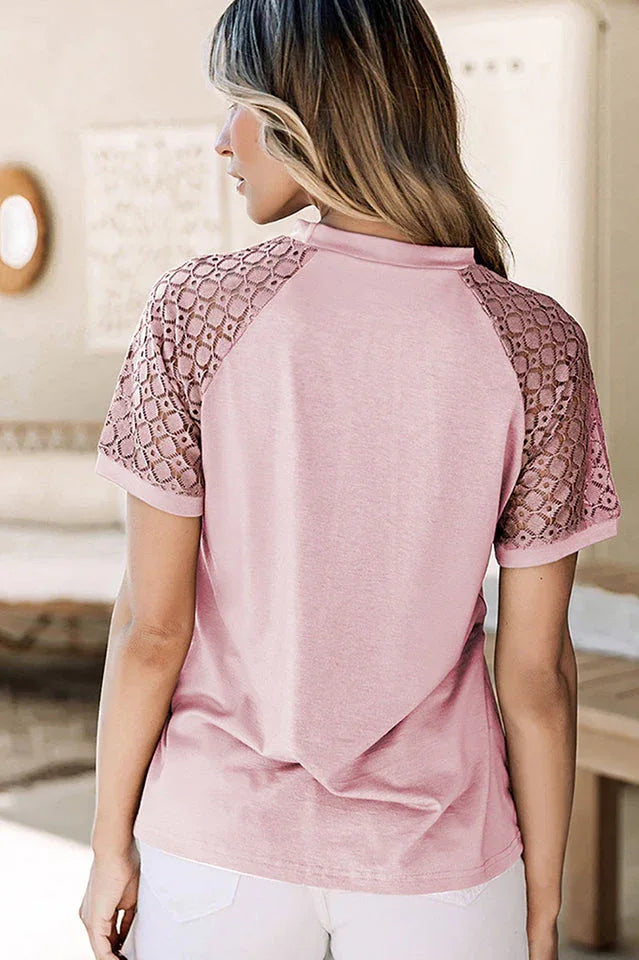 Lace Sleeve Pleated Mock Neck Blouse - View 12 | TEVQA