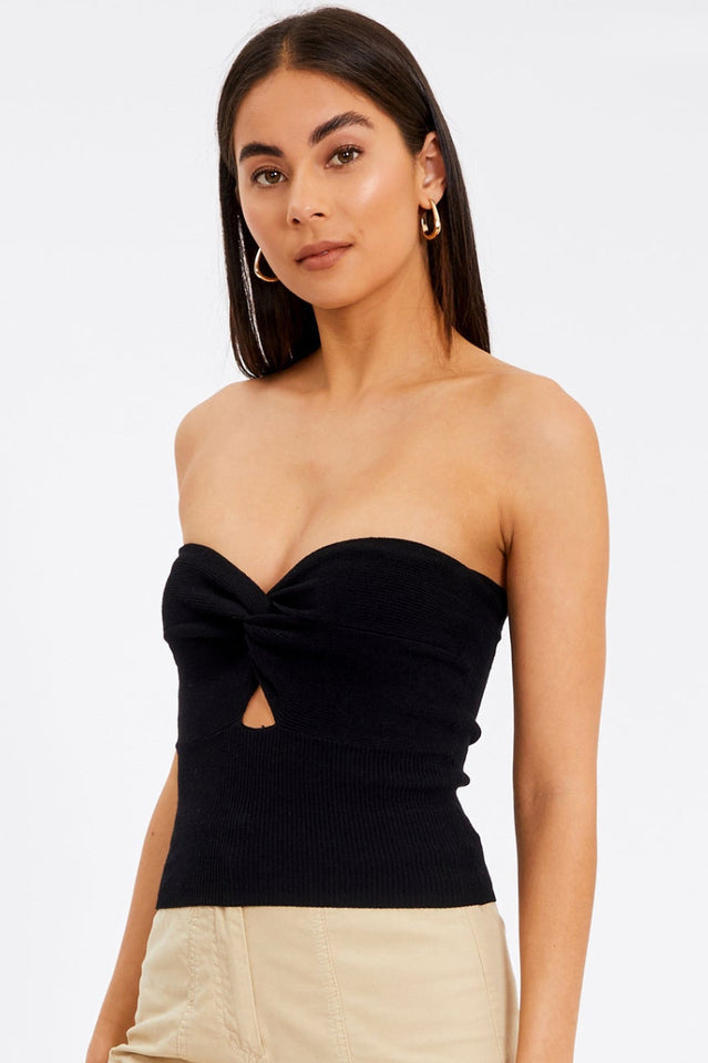 Merlaine Strapless Knotted Knit Crop Top | Dress In Beauty
