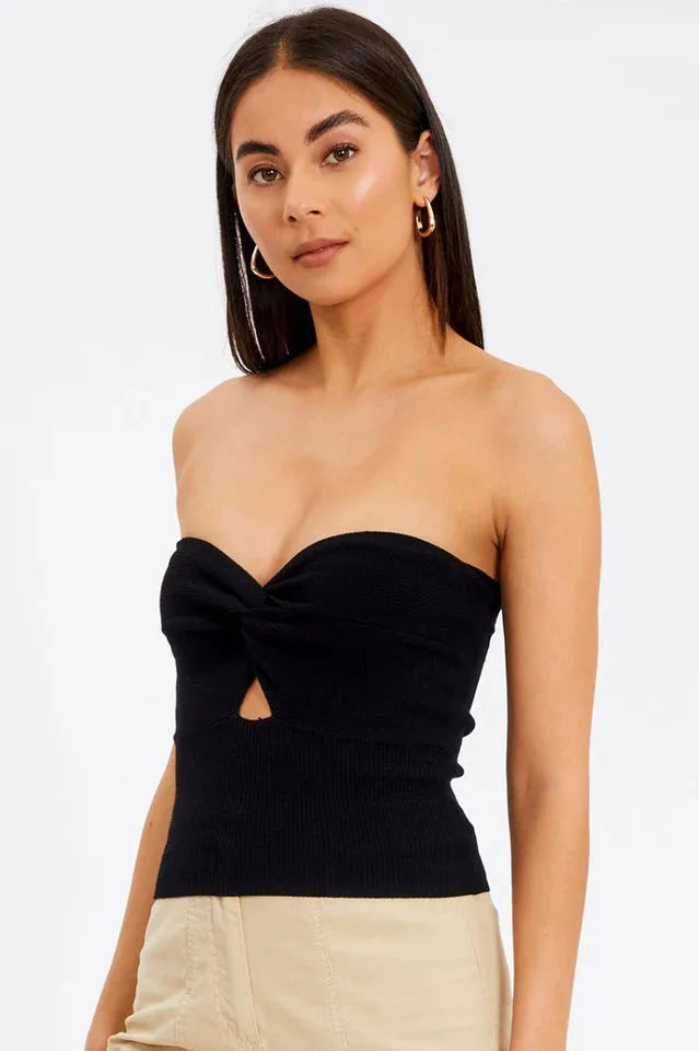 Merlaine Strapless Knotted Knit Crop Top - View 6 | TEVQA