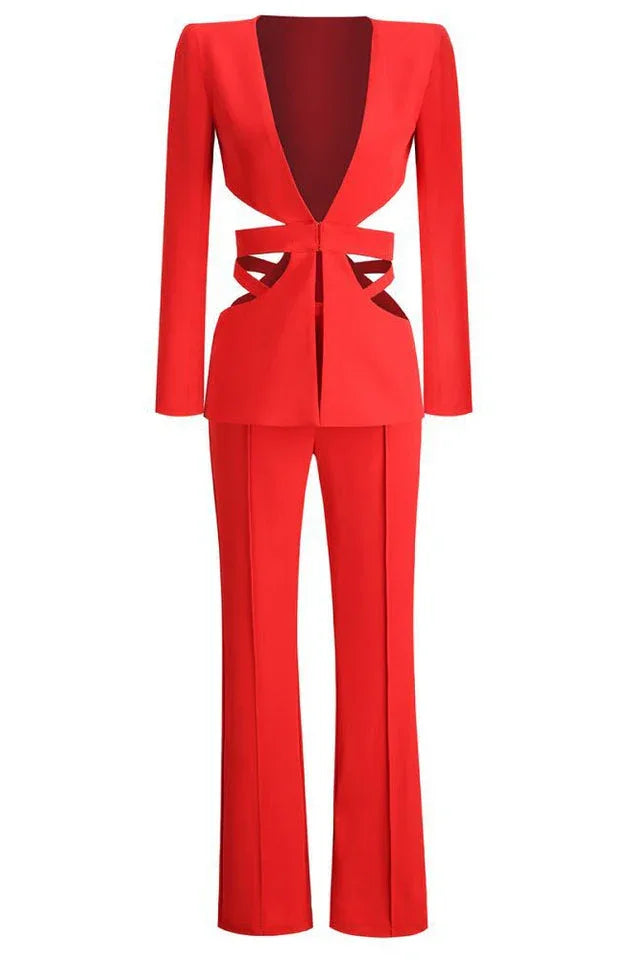 Madeline Red Cutout Jumpsuit Set - View 8 | TEVQA