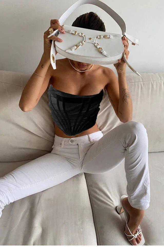Seraphina Cream Mesh Corset Top - View 38 | TEVQA