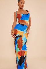 Pleated cow neck top and maxi skirt set - View 12 | TEVQA