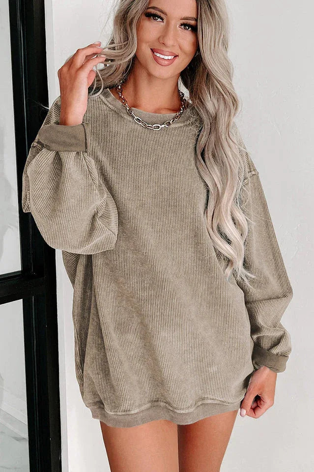Oversized crew neck ribbed knit sweatshirt - View 12 | TEVQA