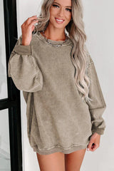 Oversized crew neck ribbed knit sweatshirt - View 12 | TEVQA