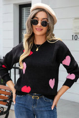 Soft Pink Heart Print Knit Sweater - View 6 | TEVQA