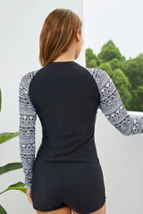 Long sleeve rash guard swimsuit set with tropical print - View 10 | TEVQA