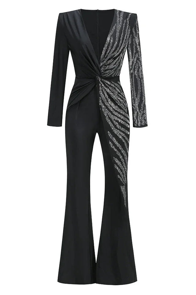 Women's Long Sleeve Flared Leg Jumpsuit - View 14 | TEVQA