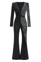 Women's Long Sleeve Flared Leg Jumpsuit - View 14 | TEVQA