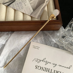 Minimalist Metal Hair Stick with Opalescent Rose - 4.6" Bun Pin