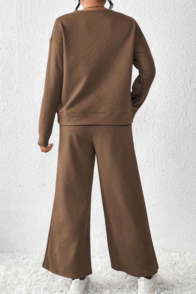 Textured Long Sleeve Top & Pants Set - TEVQA