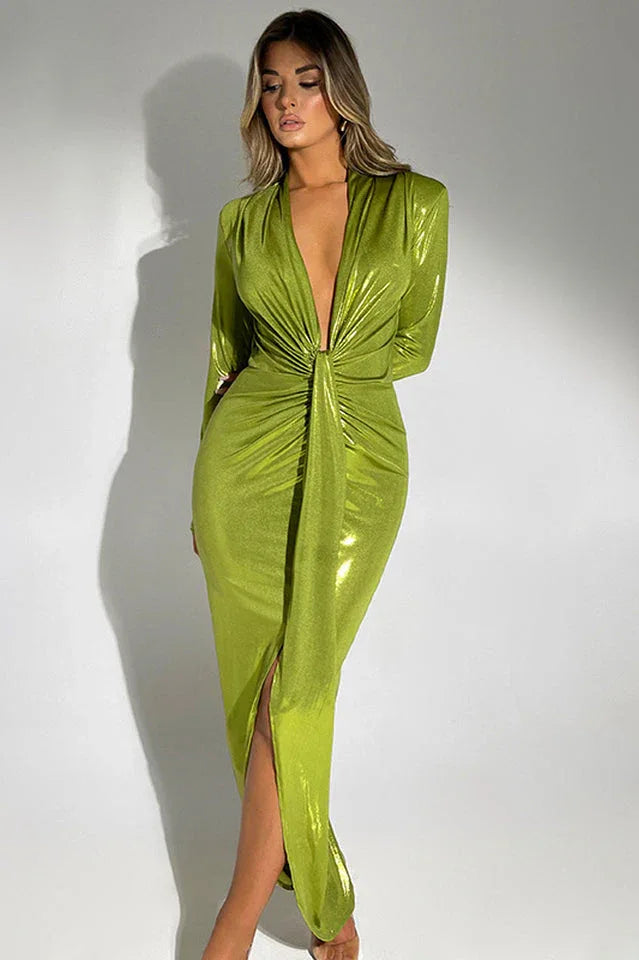 Juliette Metallic Tie Front Maxi Dress - View 15 | TEVQA