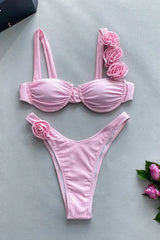 Ruched bikini set with floral accents and sweetheart neckline - View 8 | TEVQA