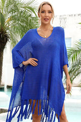 Openwork knit beach cover up with fringe hem - View 14 | TEVQA