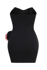 Strapless mini dress with rose appliqué - View 7 | TEVQA