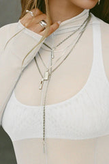 Sheer Mock Neck Long Sleeve Top - View 8 | TEVQA