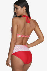 Plus size two-piece swimsuit with halter neck and high-waisted bottoms - View 19 | TEVQA