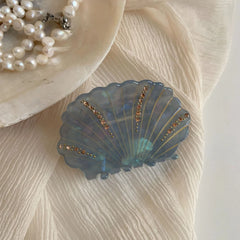 Dainty Acetate Seashell Hair Claw with Rhinestones - 2.5 Inch