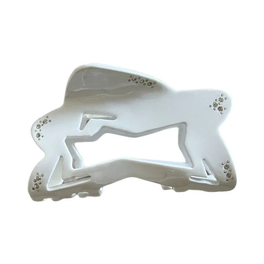 white abstract figure hair claw clip with rhinestones