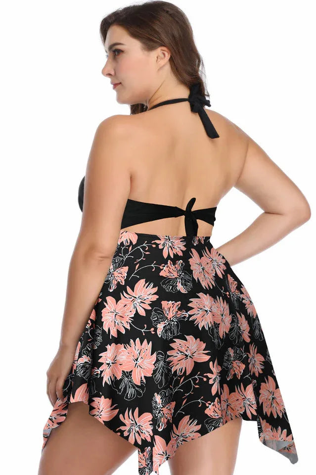 Plus Size Tankini Swimsuit with Skirt - View 13 | TEVQA
