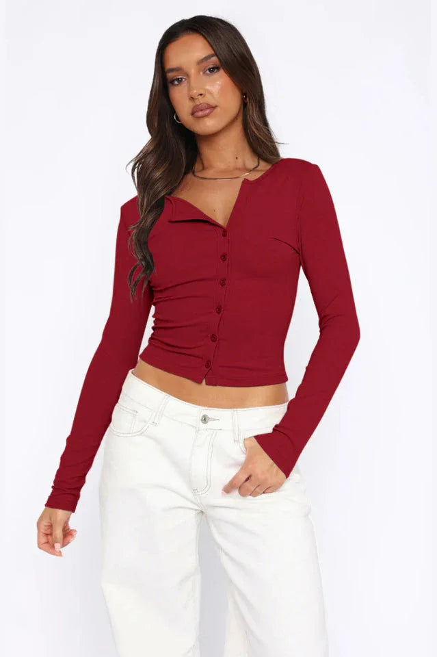 Black Button-Up Knit Top - View 15 | TEVQA