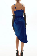 Wrap V Neck High Slit Draped Slip Midi Dress - TEVQA