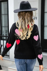 Soft Pink Heart Print Knit Sweater - View 11 | TEVQA