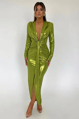 Juliette Metallic Tie Front Maxi Dress - View 13 | TEVQA
