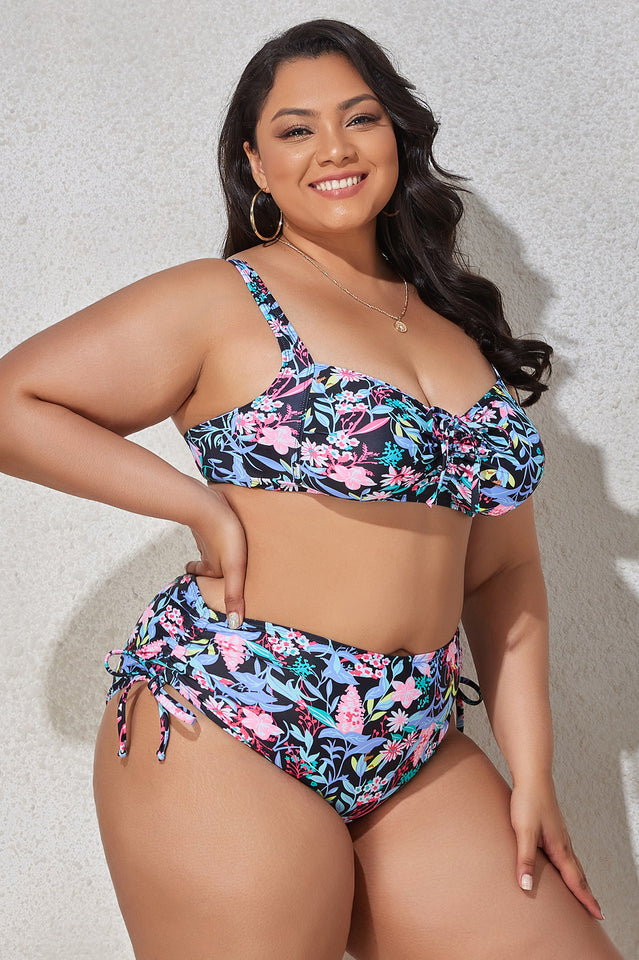 (L-4XL) Floral Adjustable Side Bikini Set | Dress In Beauty