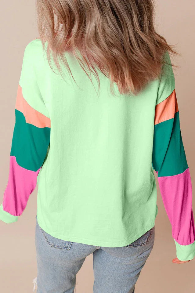 Playful Color Block Long Sleeve Top - TEVQA