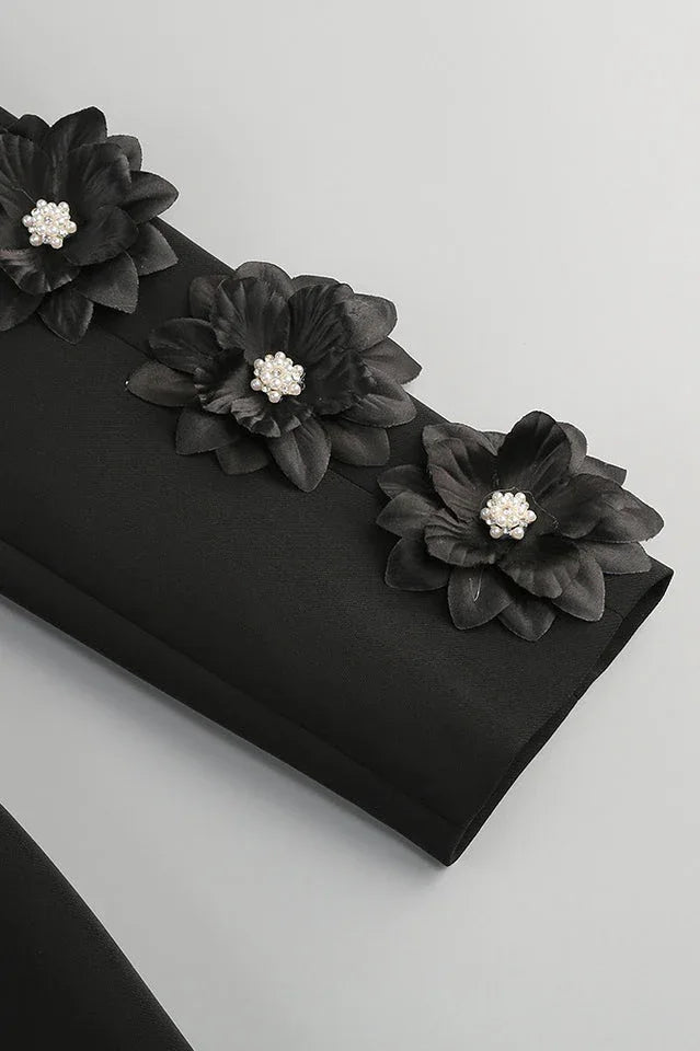 Embellished black crepe blazer with satin lapels - View 10 | TEVQA