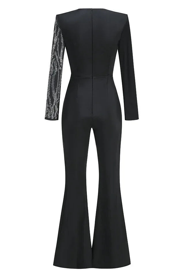 Women's Long Sleeve Flared Leg Jumpsuit - View 15 | TEVQA