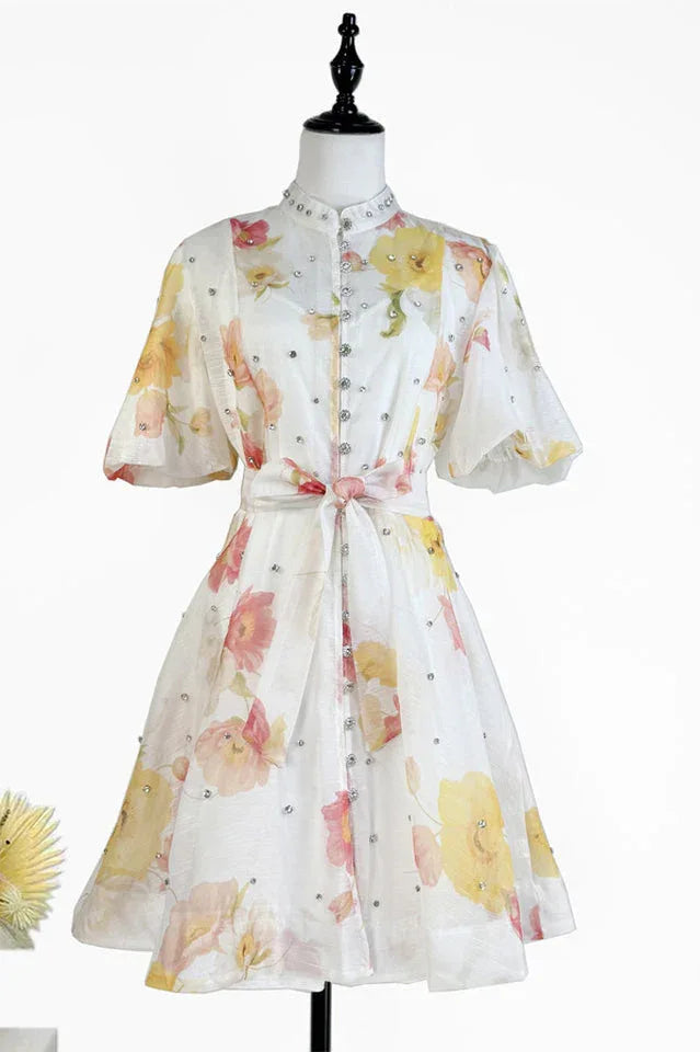 Caroline Floral Print Mini Dress - TEVQA