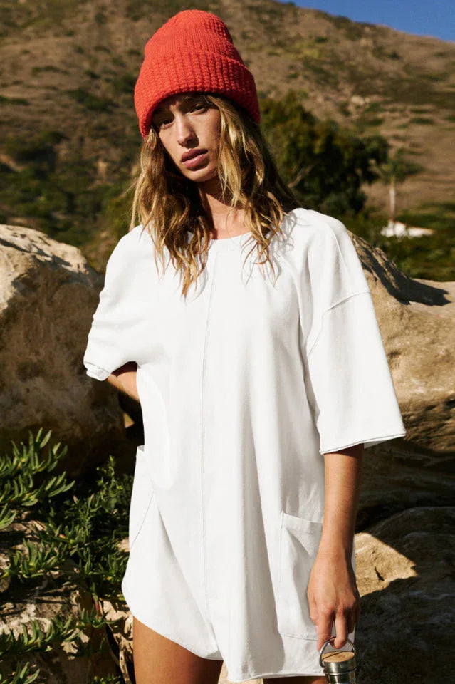 Oversized Crew Neck Romper with Open Back - View 13 | TEVQA