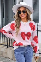 Pink bow knit sweater - View 7 | TEVQA