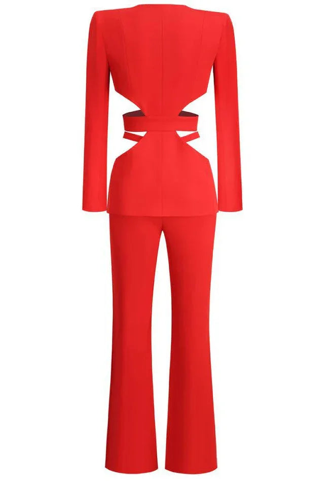 Madeline Red Cutout Jumpsuit Set - View 9 | TEVQA
