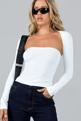 White Two Piece Bolero Tube Top Set - TEVQA