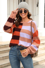 Color Block Striped Knit Sweater - View 6 | TEVQA
