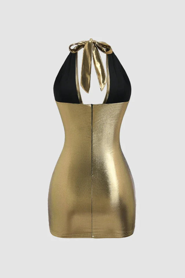 Metallic halter mini dress - View 9 | TEVQA