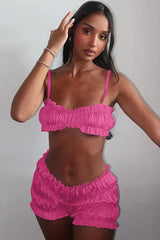 Satin short set with adjustable straps and gathered detail - View 7 | TEVQA
