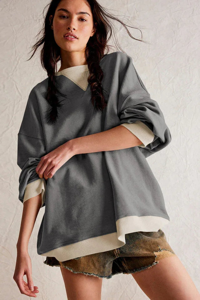 Comfy Chic Contrast Trim Oversized Sweatshirt - TEVQA