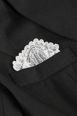 V Neck Lace Embellished Blazer - TEVQA