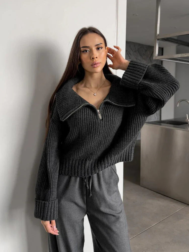 Ribbed Knit Half Zip Pullover - View 11 | TEVQA