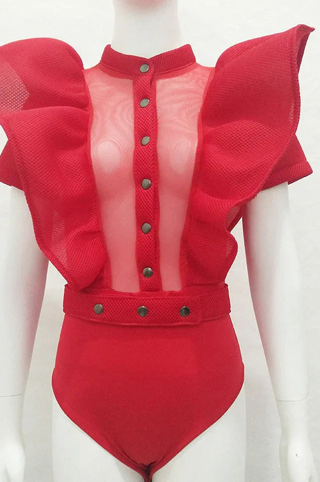 Mock Neck Bodysuit with Ruffle Detail - View 6 | TEVQA