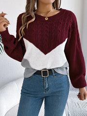 Color Block Cable Knit Sweater - View 14 | TEVQA