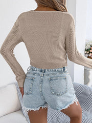 Pointelle Tie-Front Cardigan - View 8 | TEVQA