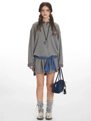Vintage Grey Faux Layered Plaid Collar Sweatshirt - TEVQA