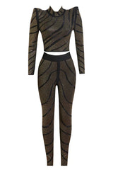 Agatha Long Sleeve Rhinestone Pantsuit Set - View 10 | TEVQA